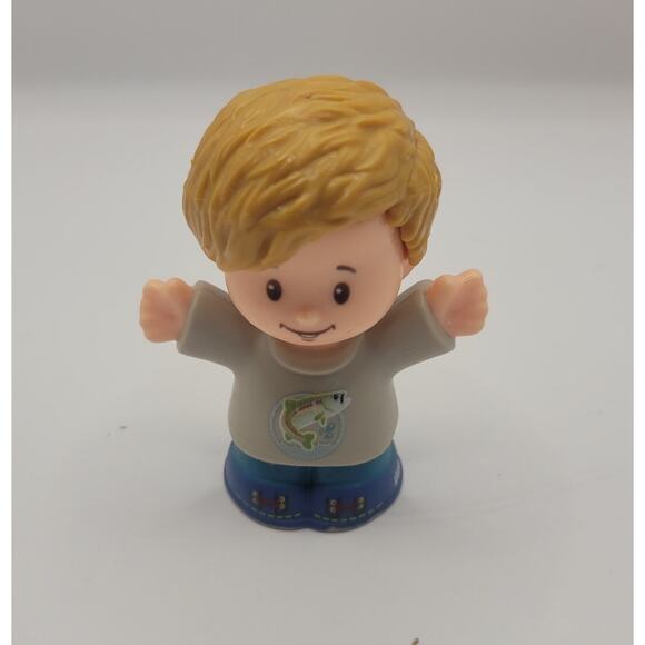 Fisher Price Little People Boy Fish Shirt Fishing Blonde Figure Toy 2016 - Picture 1 of 5